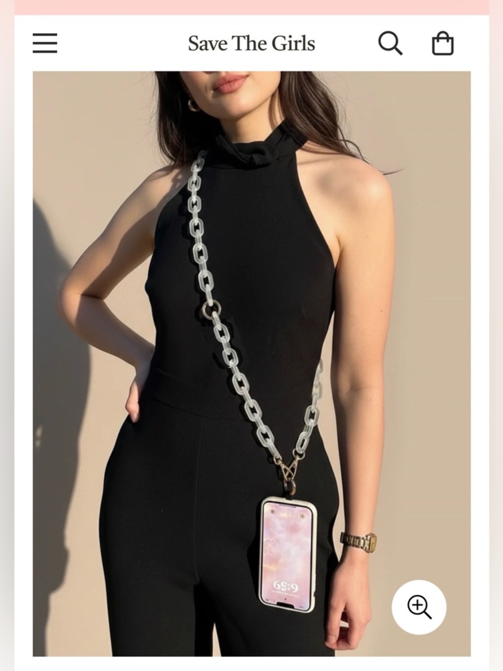Save The Girls Clip & Go White Ice Chain w/Silver Hardware